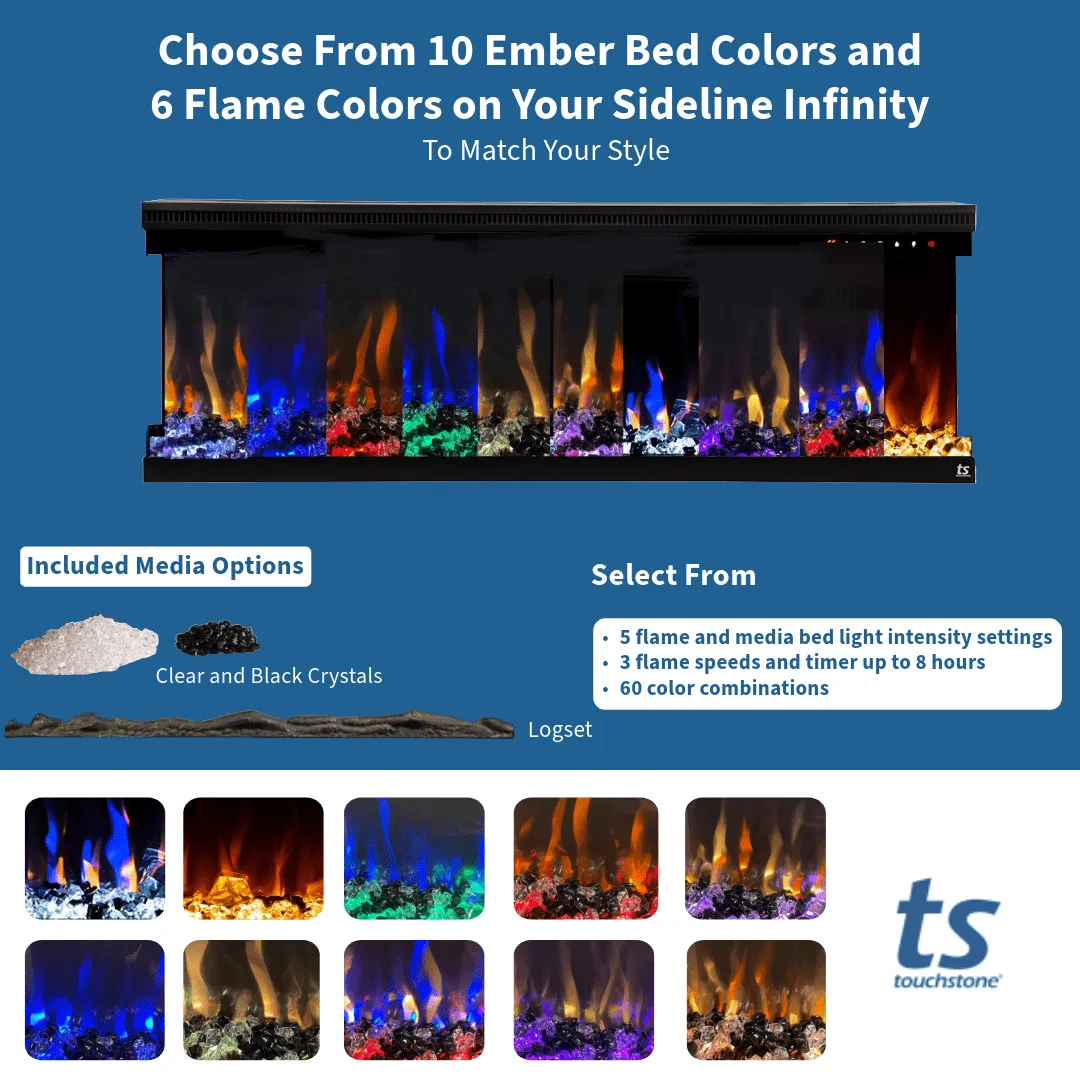 Sideline Infinity 60 Inch 3 Sided Recessed Smart Electric Fireplace 80046