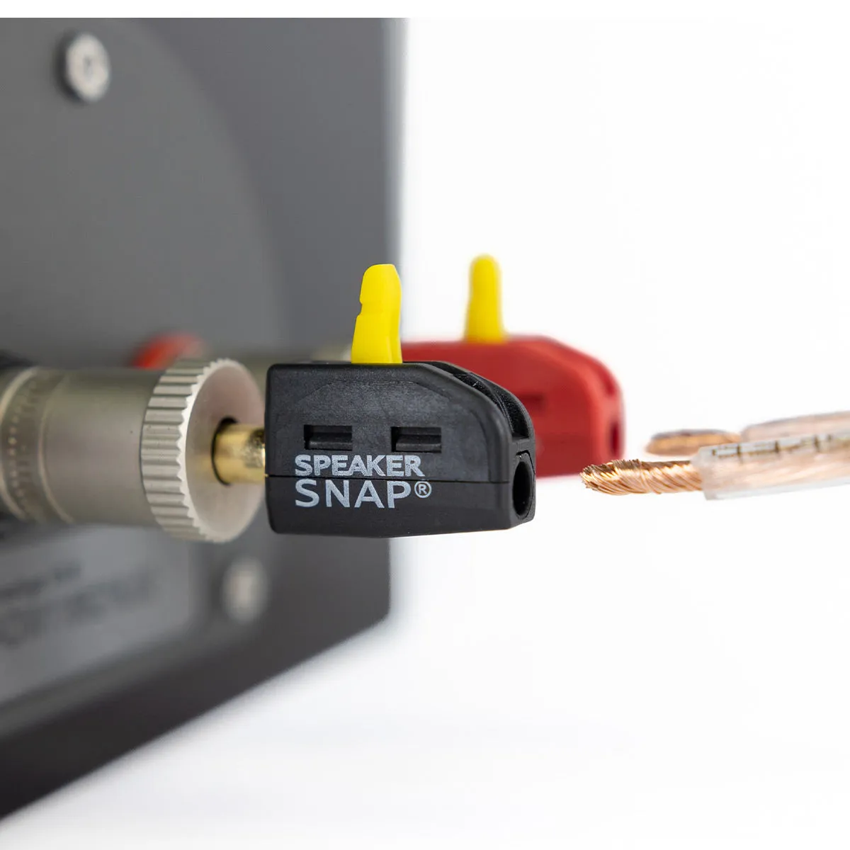 Speaker Snap 2 Count of Fast & Secure Banana Plugs, Gold Plated, 12-24 AWG, for Home Theaters, Speaker Wire, Wall Plates, and Receivers