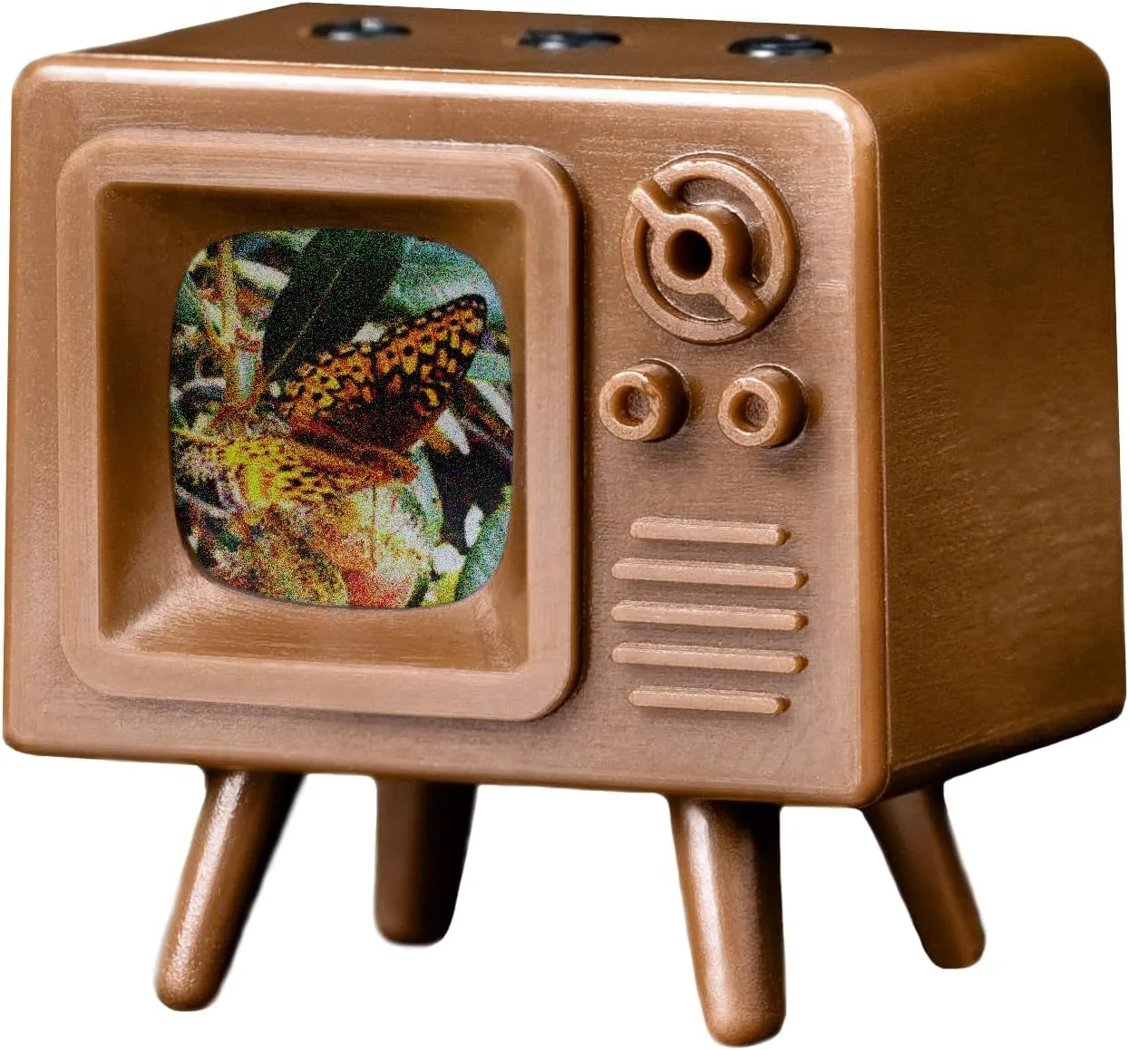 TinyTV® Mini - Ultra Minature, Classic TV Color or Clear Plastic, USB-C Streaming, Preloaded Videos (Brown)