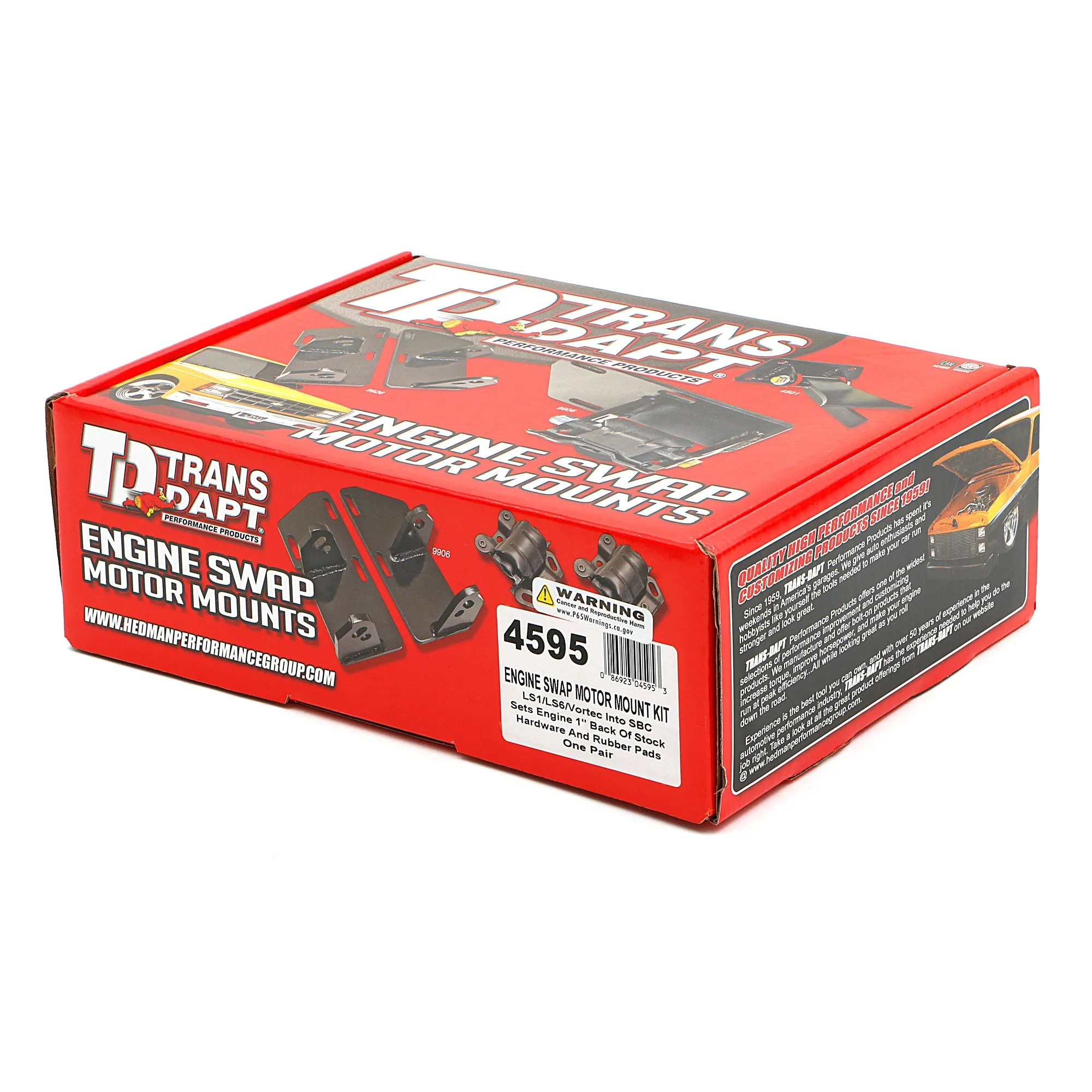 Trans-Dapt Motor Mount - Bolt-On - 1 in Offset - Rubber Pads - LS-Series Engines to GM 3-Bolt