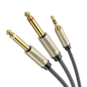 UGREEN 3.5mm TRS to Dual 6.35mm 1/4 TS AUX Male to Male Audio Cable for Mobile Phone, Tablet, PC, Laptop, MP3 Player, Digital Audio Device, Speakers, Amplifiers, Soundbars, Microphone, Guitar, and Mixers (1M / 2M / 3M / 5M)