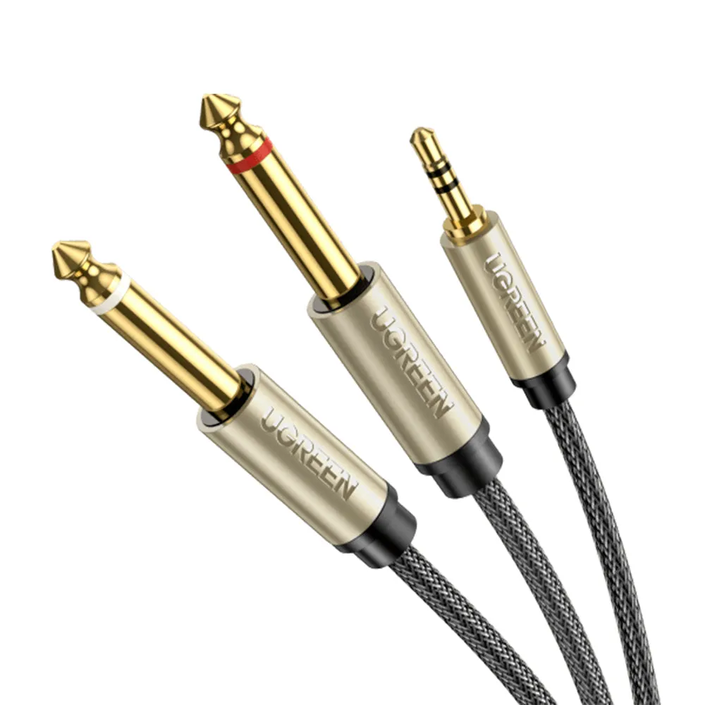 UGREEN 3.5mm TRS to Dual 6.35mm 1/4 TS AUX Male to Male Audio Cable for Mobile Phone, Tablet, PC, Laptop, MP3 Player, Digital Audio Device, Speakers, Amplifiers, Soundbars, Microphone, Guitar, and Mixers (1M / 2M / 3M / 5M)