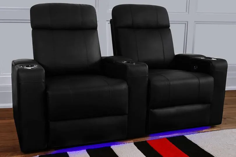 Valencia Piacenza Leather Home Theater Seating Power Headrest Row of 2, Black