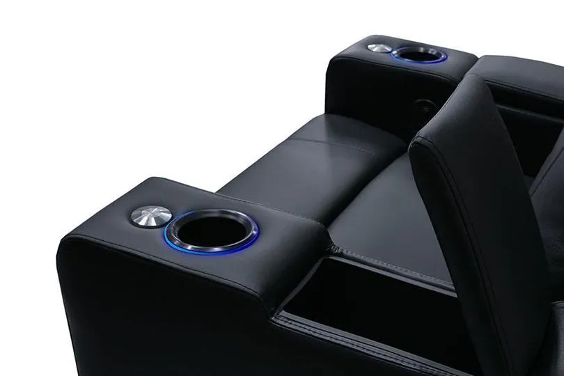 Valencia Piacenza Leather Home Theater Seating Power Headrest Row of 2, Black