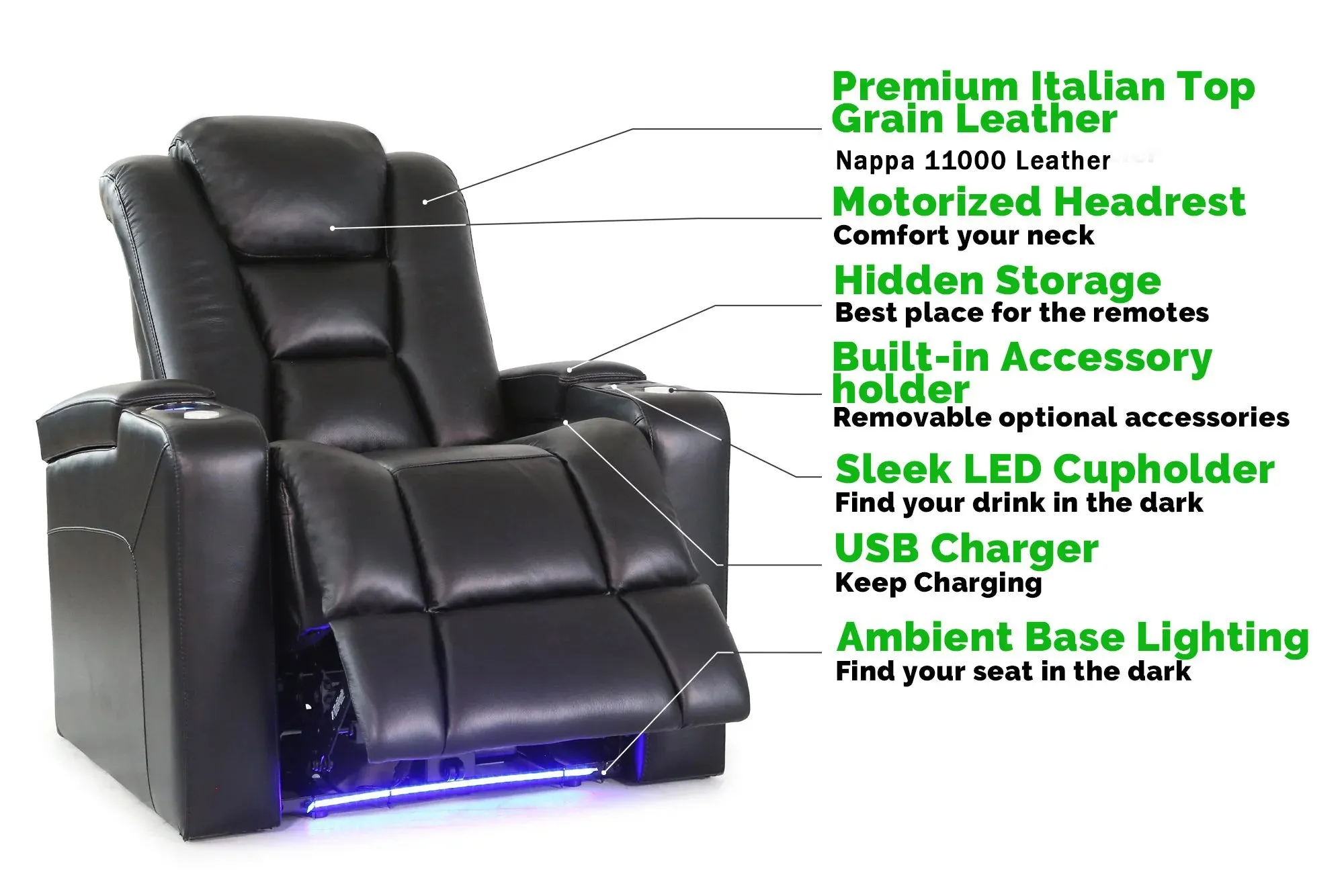 Valencia Venice Leather Home Theater Seating Row of 3, Black