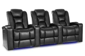 Valencia Venice Leather Home Theater Seating Row of 3, Black