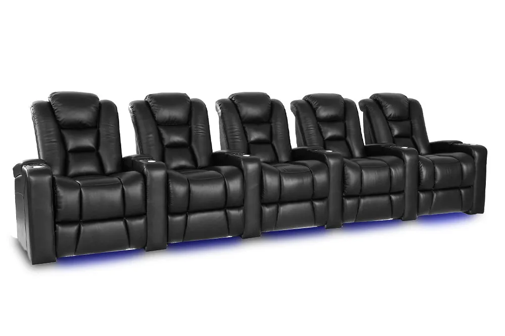 Valencia Venice Leather Home Theater Seating Row of 5, Black