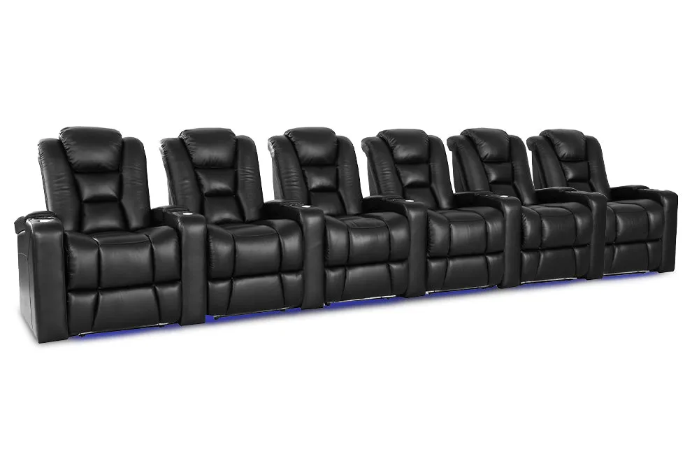 Valencia Venice Leather Home Theater Seating Row of 6, Black