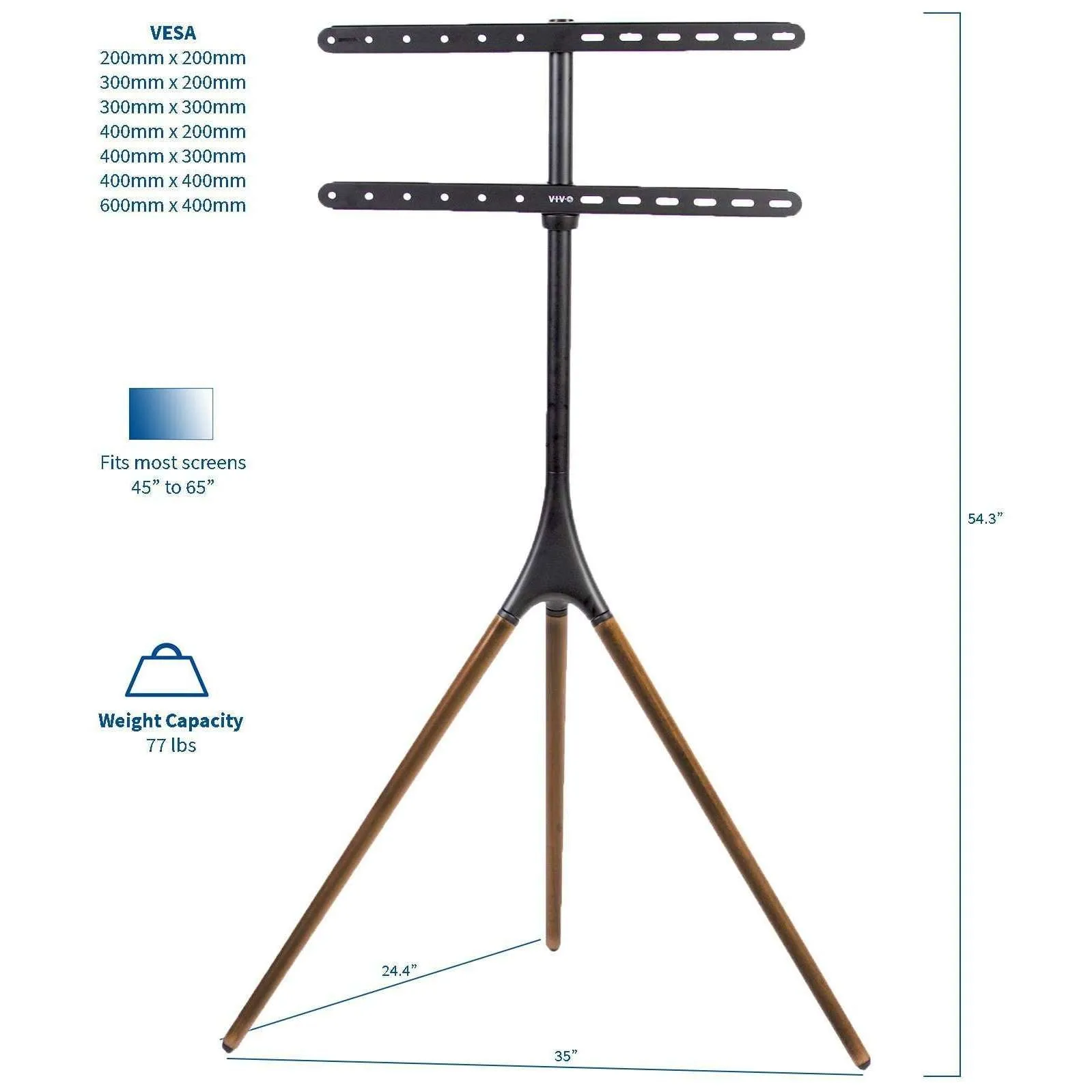 VIVO Black Easel Stand for 45" to 65" TVs, STAND-TV65A