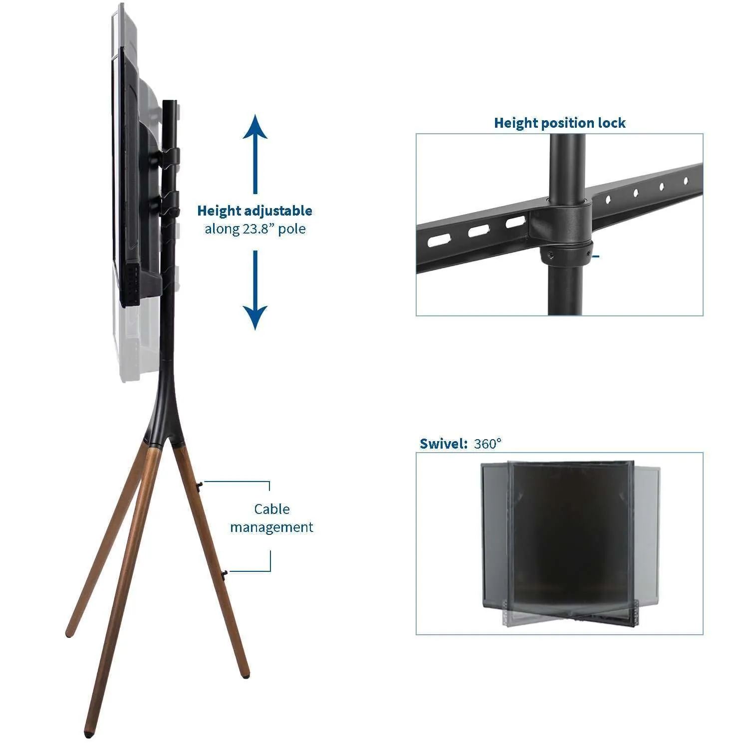 VIVO Black Easel Stand for 45" to 65" TVs, STAND-TV65A