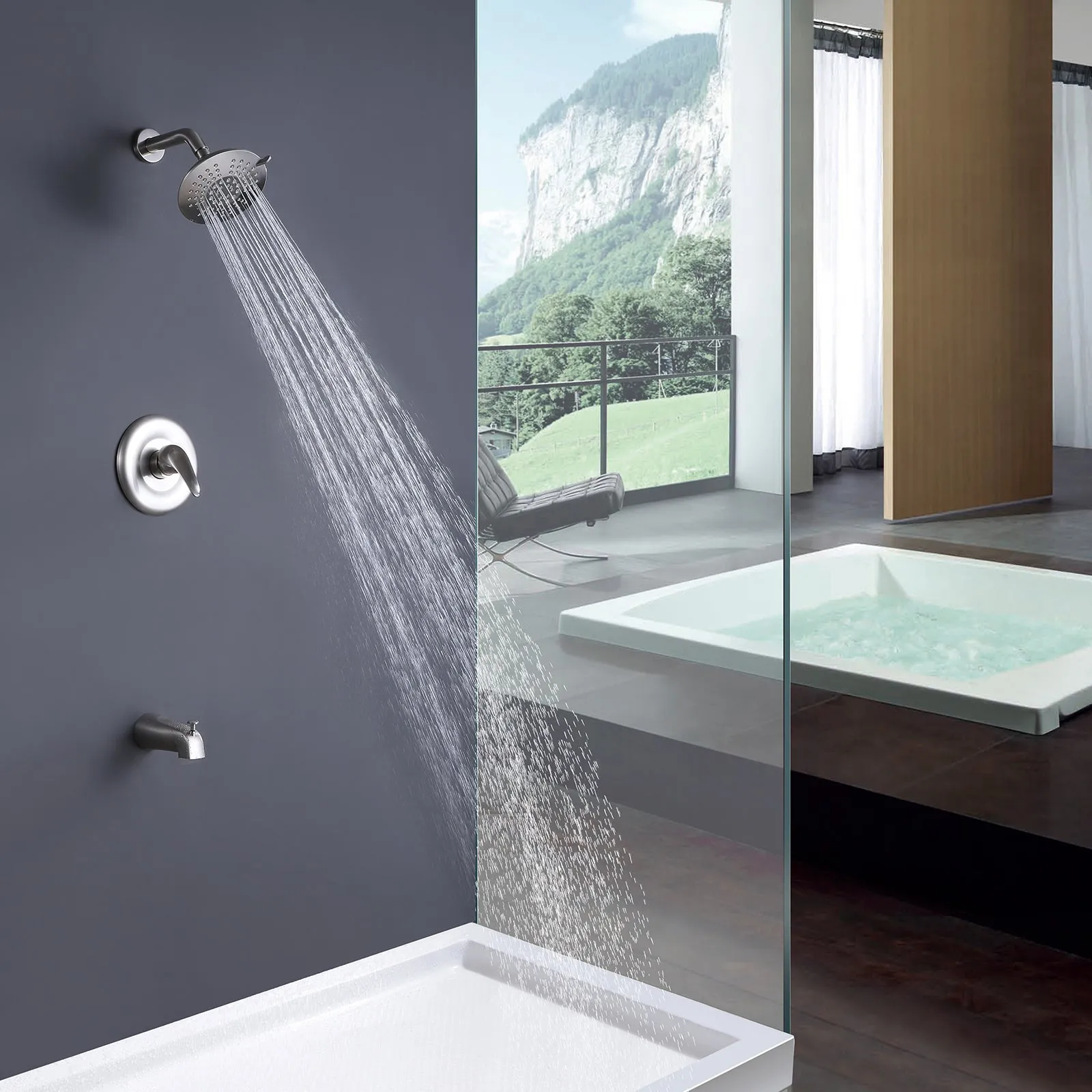Wall Mount Shower Fixtures with Rough-In Valve and Tub Spout RB1011