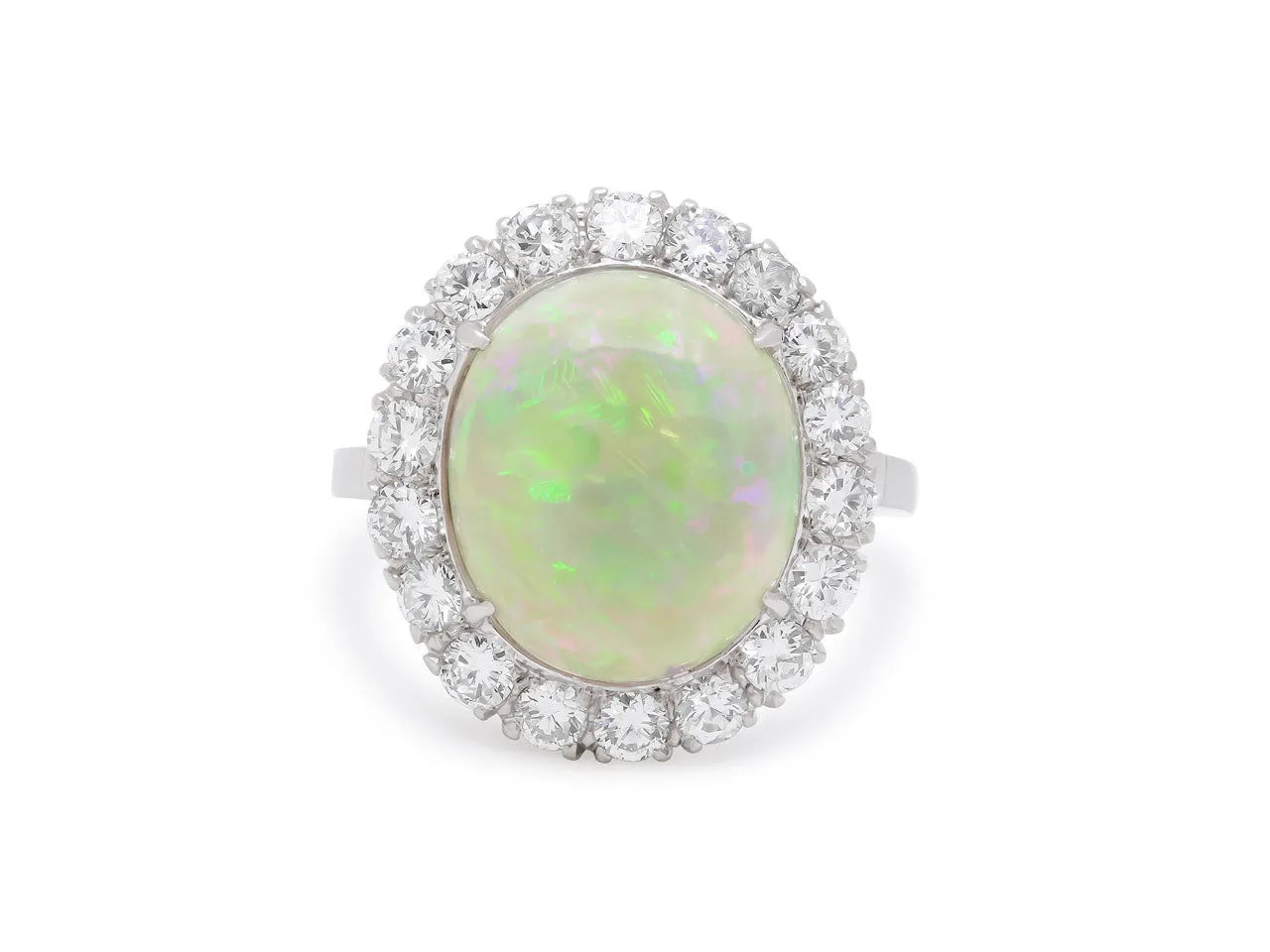 White Opal and Diamond Ring in Platinum