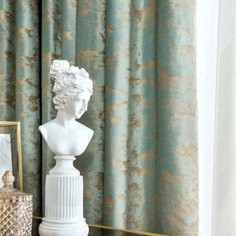 Zara Velvet Embossing Green Blackout Thermal Custom Curtain