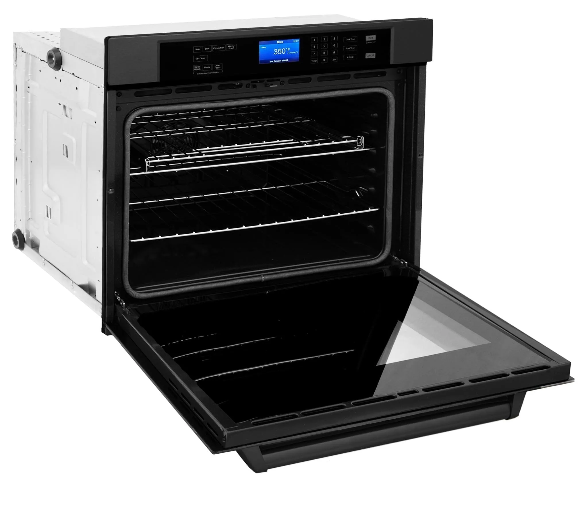 ZLINE 4-Piece Appliance Package - 30-Inch Rangetop with Brass Burners, Refrigerator, 30-Inch Electric Wall Oven, and Convertible Wall Mount Hood in Black Stainless Steel (4KPR-RTBRH30-AWS)