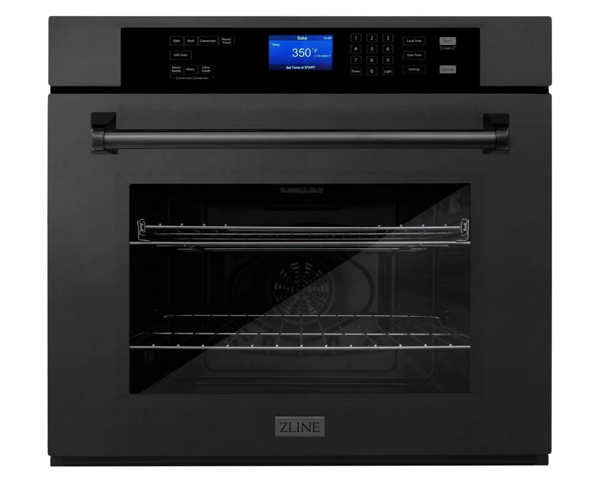 ZLINE 4-Piece Appliance Package - 30-Inch Rangetop with Brass Burners, Refrigerator, 30-Inch Electric Wall Oven, and Convertible Wall Mount Hood in Black Stainless Steel (4KPR-RTBRH30-AWS)