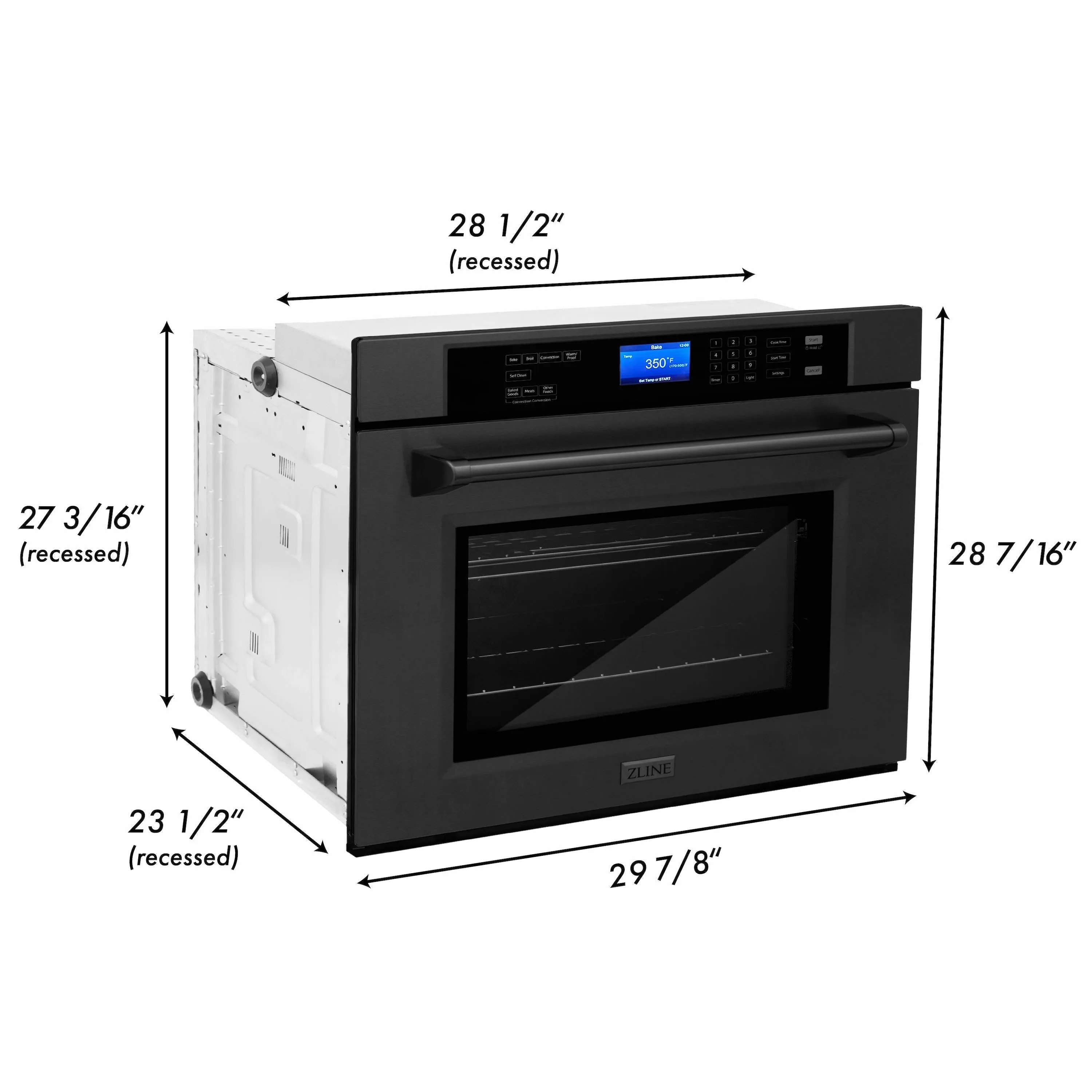 ZLINE 4-Piece Appliance Package - 30-Inch Rangetop with Brass Burners, Refrigerator, 30-Inch Electric Wall Oven, and Convertible Wall Mount Hood in Black Stainless Steel (4KPR-RTBRH30-AWS)