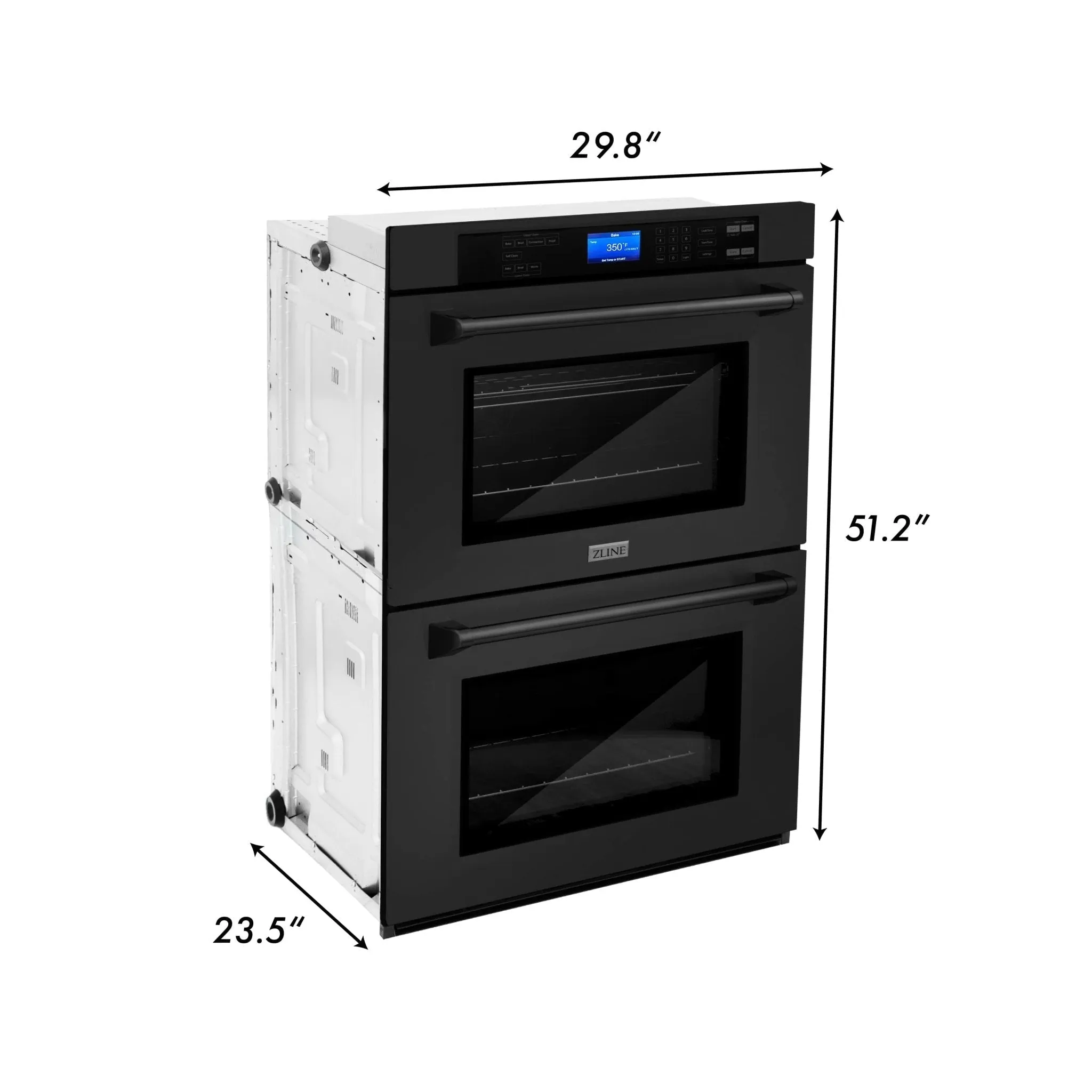 ZLINE 4-Piece Appliance Package - 36-Inch Rangetop with Brass Burners, Refrigerator, 30-Inch Electric Double Wall Oven, and Convertible Wall Mount Hood in Black Stainless Steel (4KPR-RTBRH36-AWD)